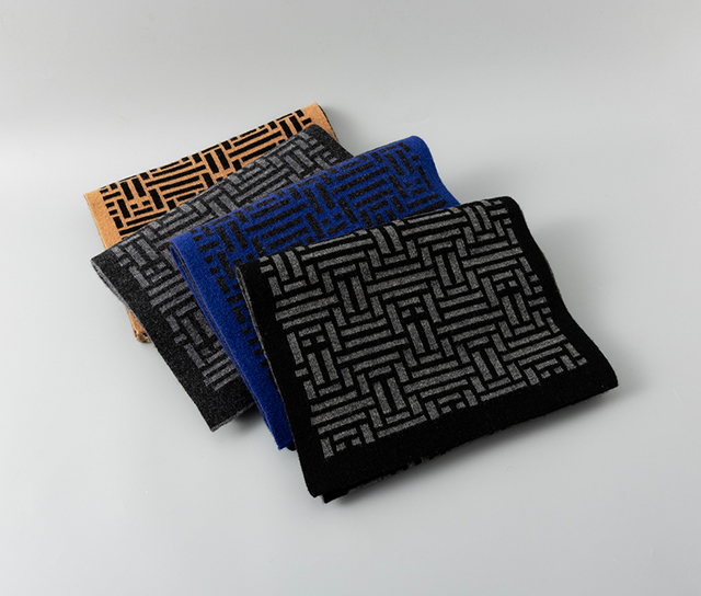 95144 Wool Long Scarf Black Classic Fashion Plaid Scarves Warm Winter Men Christmas Gift Scarf