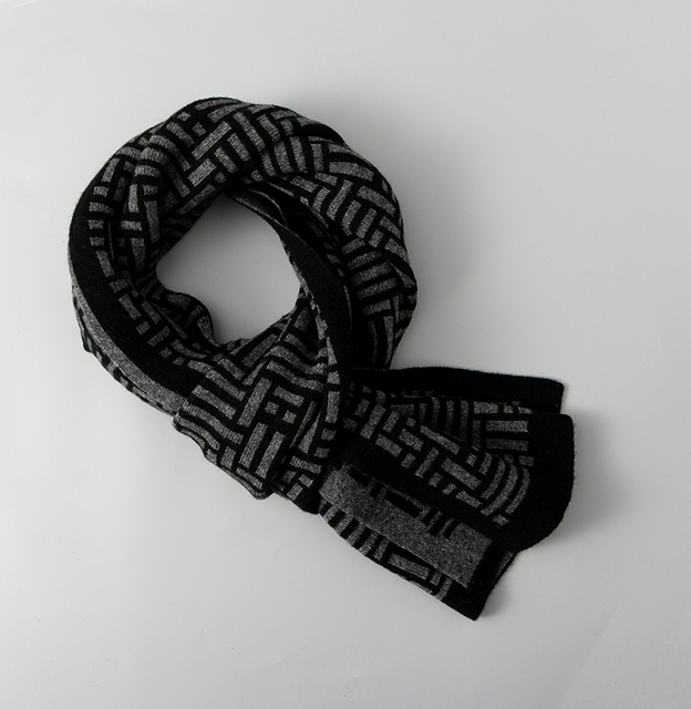 95144 Wool Long Scarf Black Classic Fashion Plaid Scarves Warm Winter Men Christmas Gift Scarf