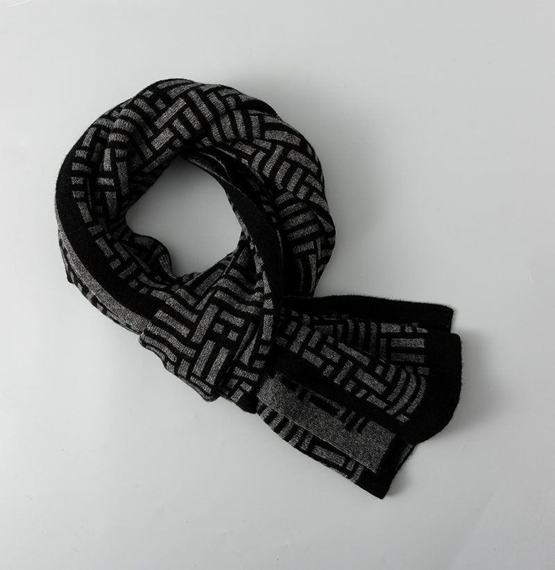 95144 Wool Long Scarf Black Classic Fashion Plaid Scarves Warm Winter Men Christmas Gift Scarf