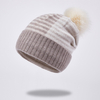 M9377 Fashion 100% Wool Casual Striped Fall And Winter Warm with Pom Pom Cold Hat Beanie