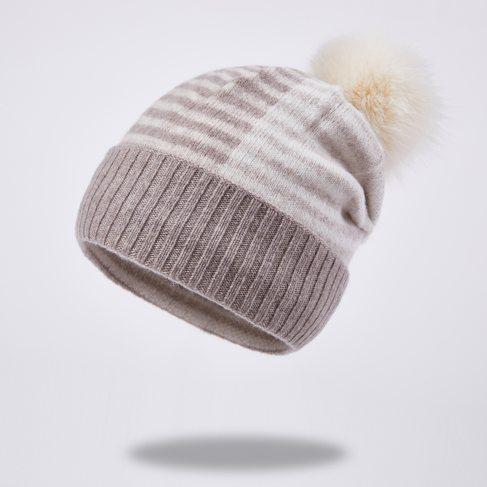 M9377 Fashion 100% Wool Casual Striped Fall And Winter Warm with Pom Pom Cold Hat Beanie