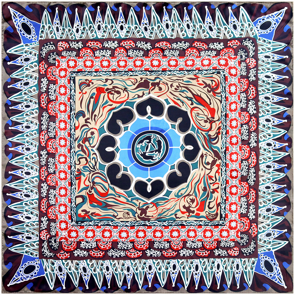 100% Mulberry Silk Scarf for Women Popular High-Style Fashion Neck Protection Geometric Style