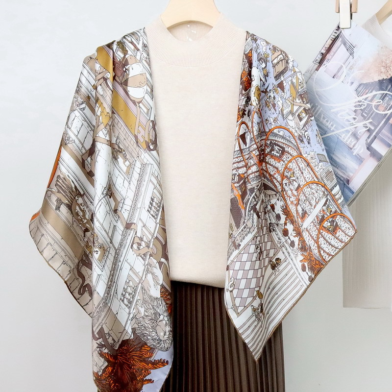 100% Mulberry Silk Scarf for Women Popular High-Style Fashion Neck Protection Geometric Style
