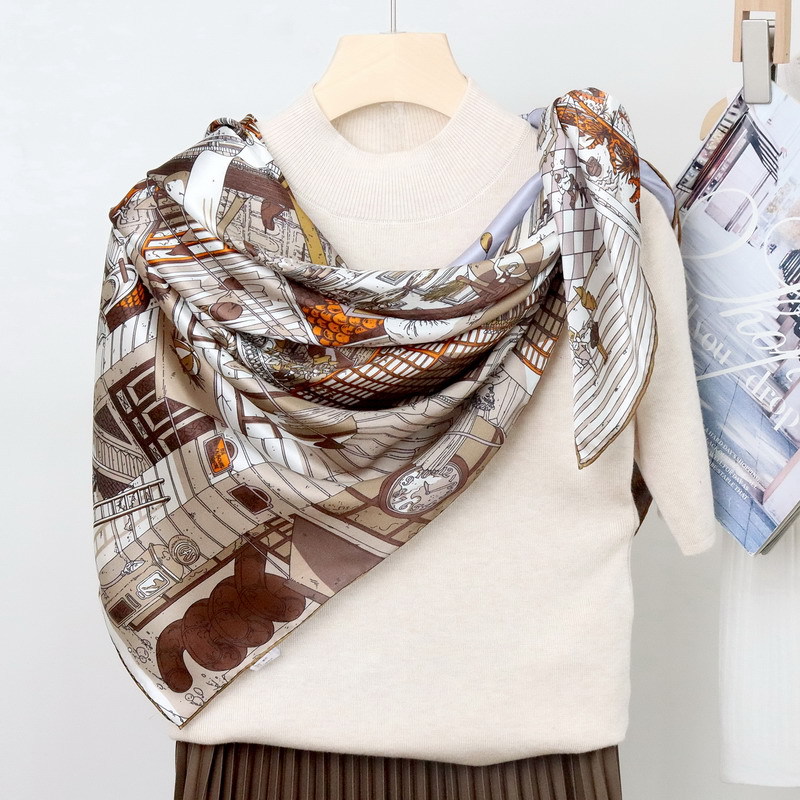 100% Mulberry Silk Scarf for Women Popular High-Style Fashion Neck Protection Geometric Style