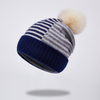 M9377 Fashion 100% Wool Casual Striped Fall And Winter Warm with Pom Pom Cold Hat Beanie